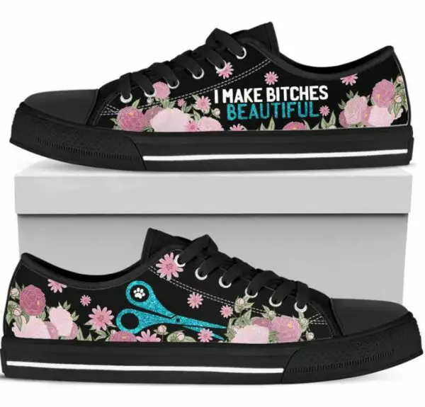 Flower Dog Grooming Shoes - Dog Groomer Low Top Canvas Shoes