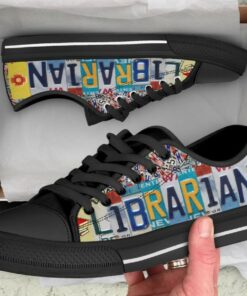 License Plates Librarian Shoes - Librarian Low Top Canvas Shoes - Black