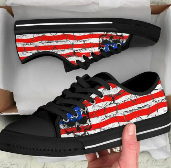 American Flag Skull Shoes - Skull Low Top Canvas Shoes