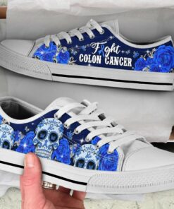 Fight Colon Cancer Skull Shoes - Skull Low Top Canvas Shoes