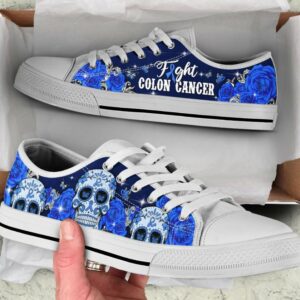 Fight Colon Cancer Skull Shoes - Skull Low Top Canvas Shoes