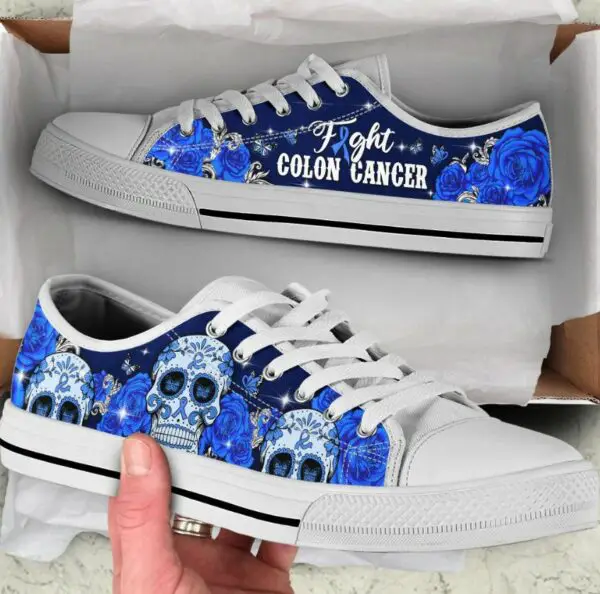 Fight Colon Cancer Skull Shoes - Skull Low Top Canvas Shoes