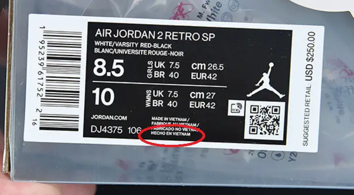 Air Jordan shoes Made in Vietnam