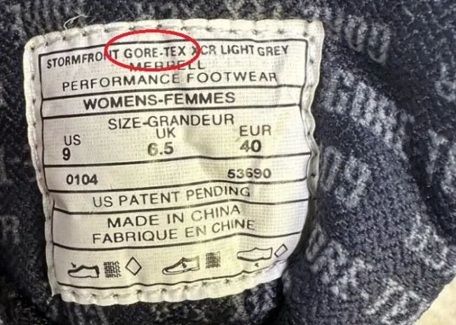 GORE-TEX Merrell shoes label