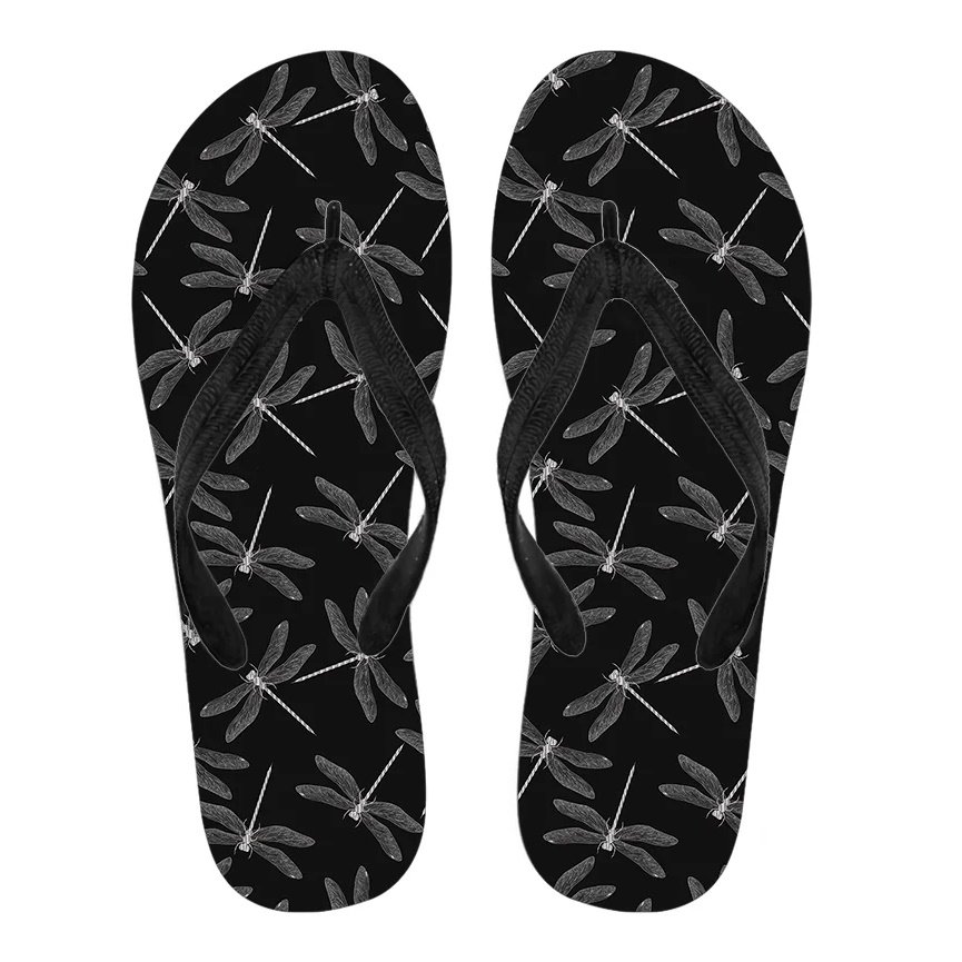 Black & White Dragonfly Flip Flops | Chooze Shoes