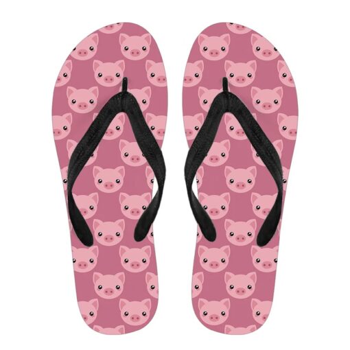 Pink Pig Pattern Flip Flops